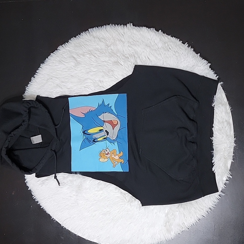 TOM and JERRY small black hoodie with cut off sleeves [102]
